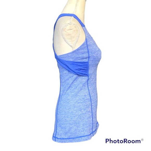 Lululemon Spin Me Tank Top Womens 6 Heather Blue Built In Bra Racerback Logo - Picture 3 of 5